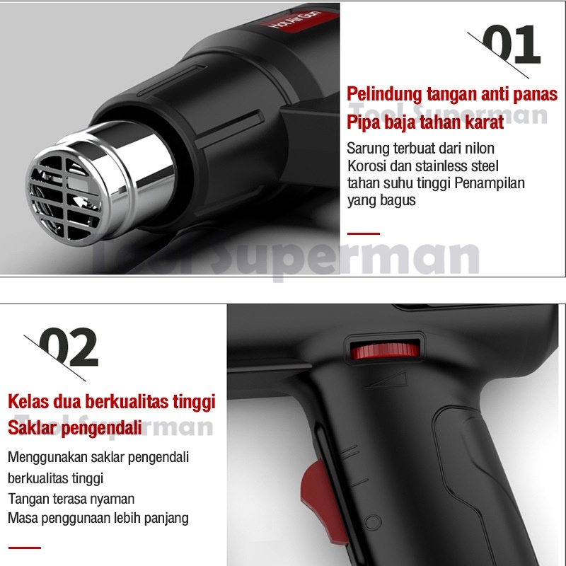 REAIM Heat Gun 220V Air Hot Gun H&amp;L Pro Senapan Panas Pistol Angin Panas Pemanas Stiker Heat Gun Alat Pemanas