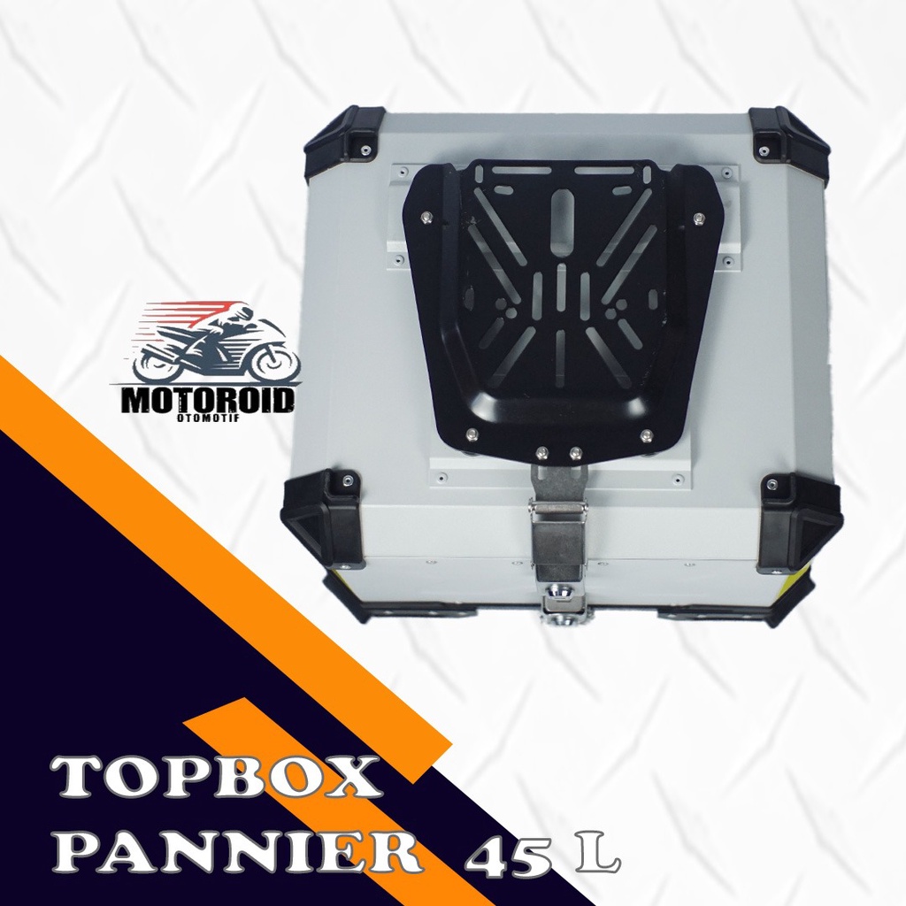 Top box motor pannier alumunium impor 45 liter kunci model x + breket base plate