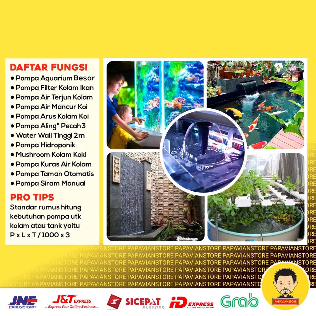 Pompa Air Kolam Ikan Celup Filter Mesin Sirkulasi Tank Aquarium Koi Low Watt Submersible Hidroponik Hydroponic Water Pump Waterfall Air Terjun Hias - 2800 3000 3200 LPH Liter Per Jam 3 Meter Ketinggian 3m P021