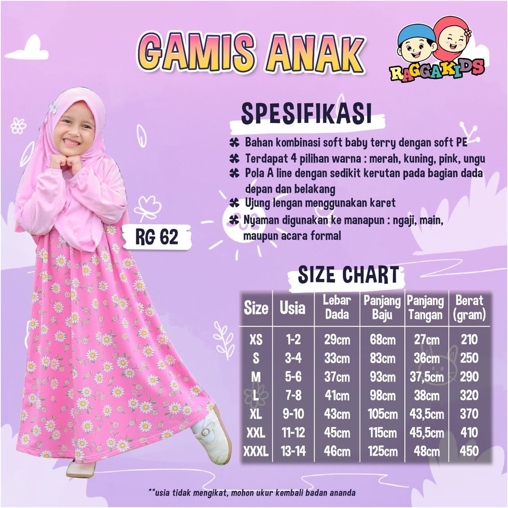 Gamis anak Raggakids Rg62 baju muslim anak - remaja 1-14 tahun