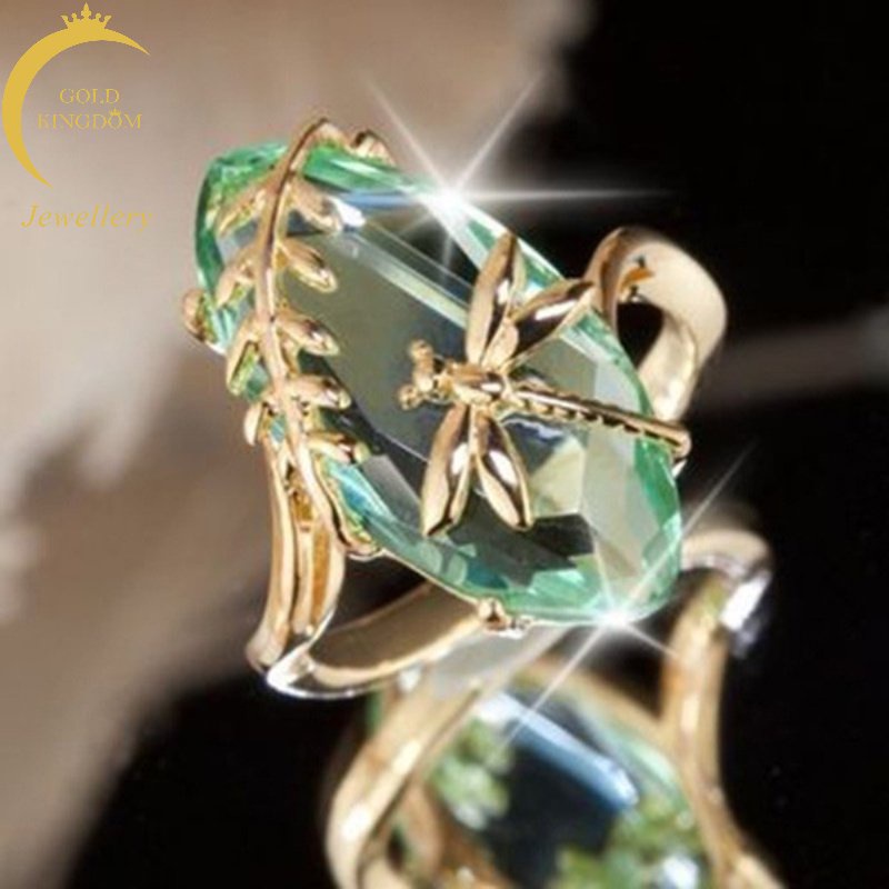 Goldkingdom Perhiasan Fashion Emas Asli Kadar 375 Bangkok Aksesoris Ready Stock Kreatif Dan Pribadi Cincin Hijau Olive Berlapis Emas 18karat Cincin Untuk Wanita