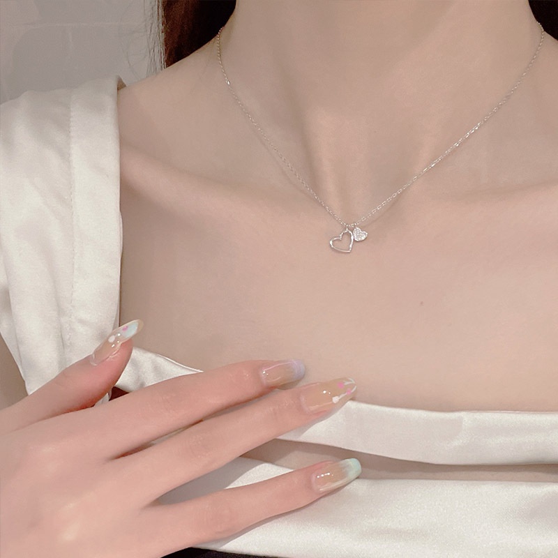 Mhang Kalung Rantai Sterling Silver 925 Liontin Hati Hias Zircon Untuk Wanita