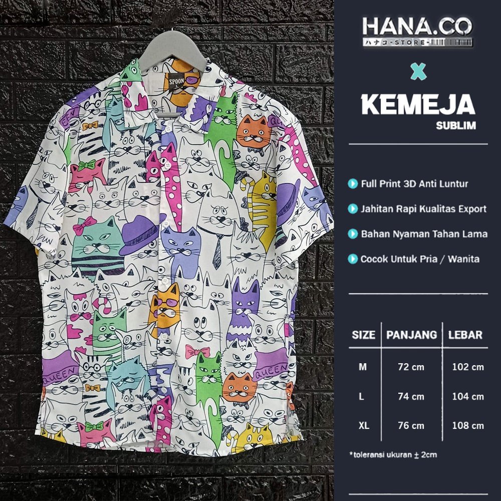 KEMEJA PANTAI KOREA PRIA/WANITA KEMEJA MOTIF CAT COLOR
