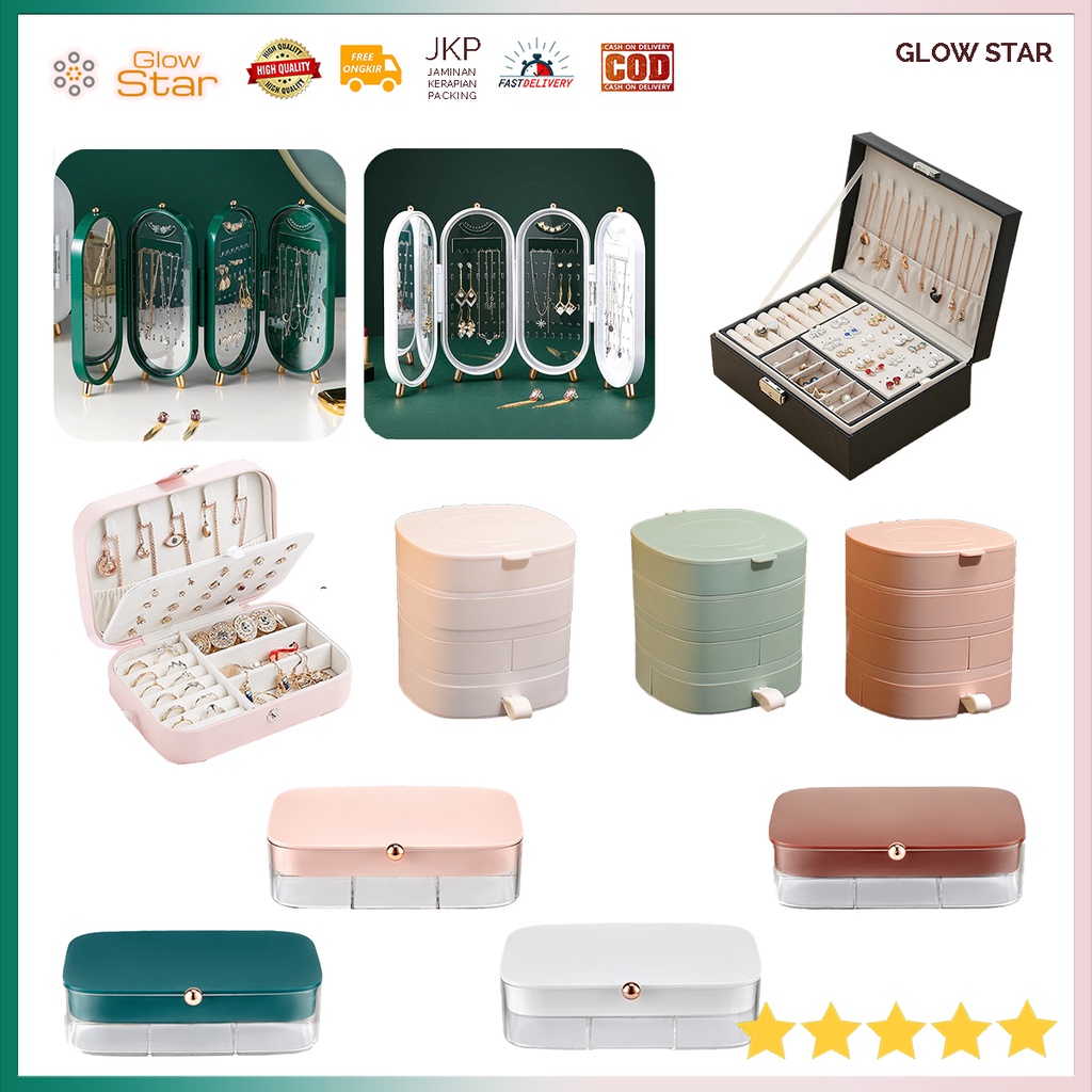 KPP1 Kotak Penyimpanan Perhiasan Kalung Anting Cincin Gelang Storage Case Jewelry Display Box Premium Set Pink Green nordic korea comparement slot akrilik elegan