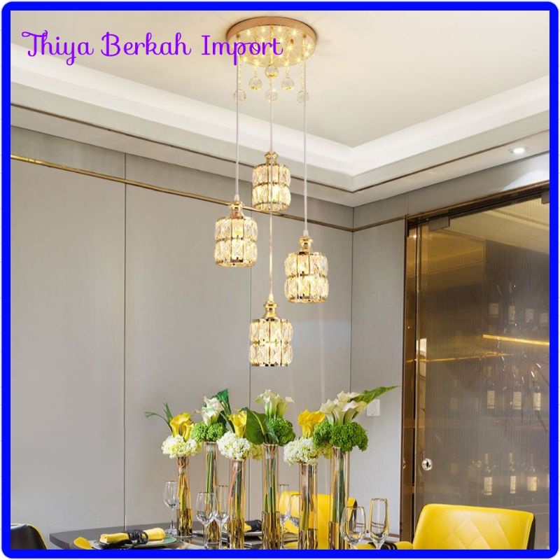 Berkah Import Lampu Gantung Restoran Tiga Kepala Modern Minimalis Lampu Kristal Kreatif Restoran Lam