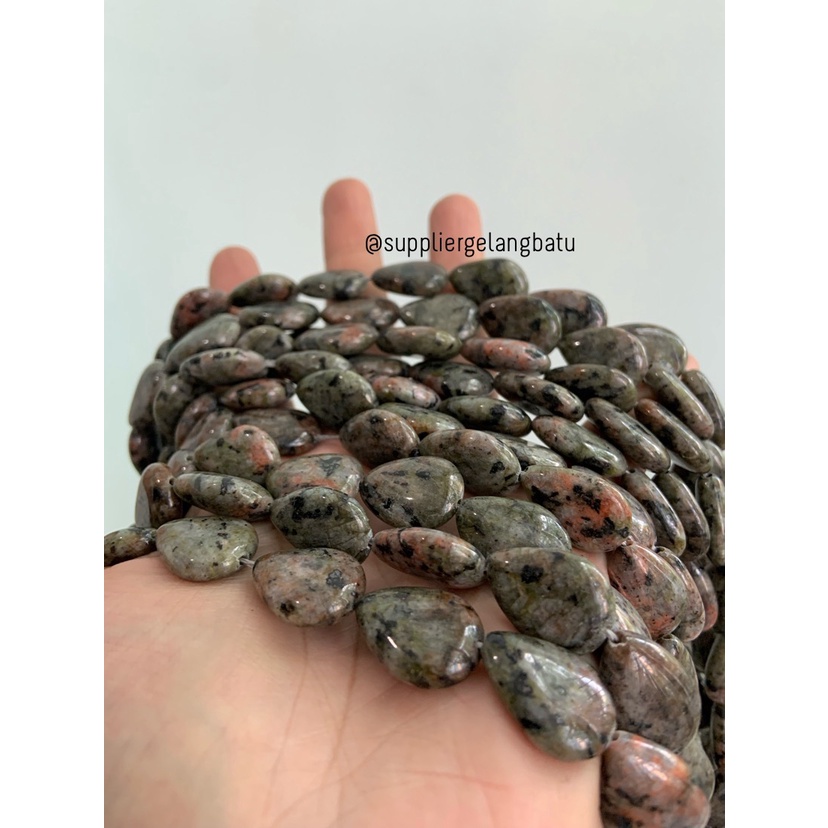Batu alam UNAKITE tetes 20mm kilap pancawarna bahan gelang kalung akik