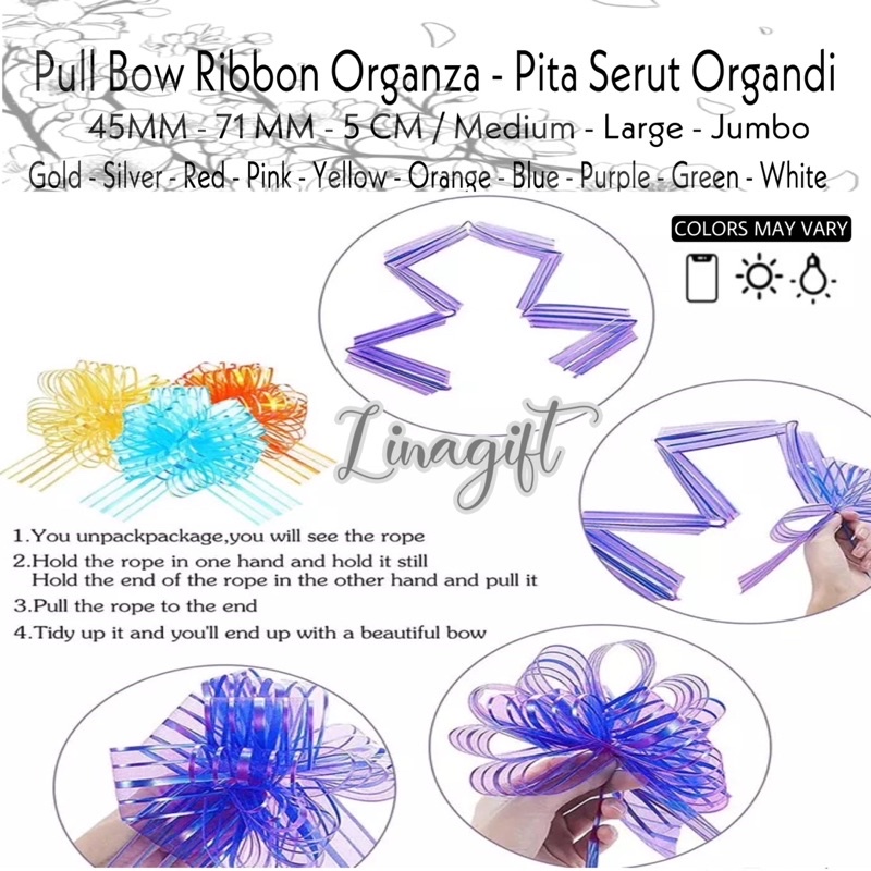 PITA TARIK ORGANDI JUMBO 5CM 71MM 45MM - PITA SERUT ORGANZA / PITA SOUVENIR / PITA JADI / PITA KADO CHIFFON / HIASAN PARCEL HAMPER - PULL BOW RIBBON FANCY EXCLUSIVE