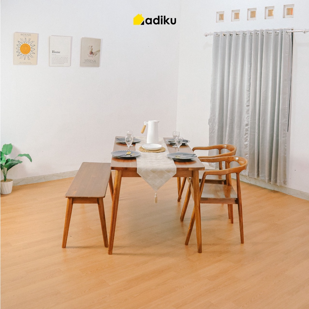 ADIKU.ID NOBI Meja Makan Kayu Jati - Meja Makan Minimalis - Set Meja Makan Jati - Meja Makan Japandi