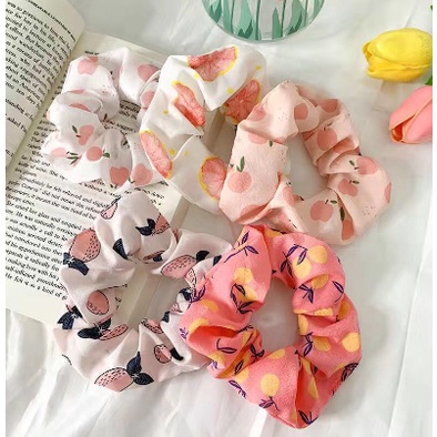 SCRUNCHIE IKAT RAMBUT MOTIF BUAH KOREA / KUNCIRAN RAMBUT SCRUNCHIE SKU A23