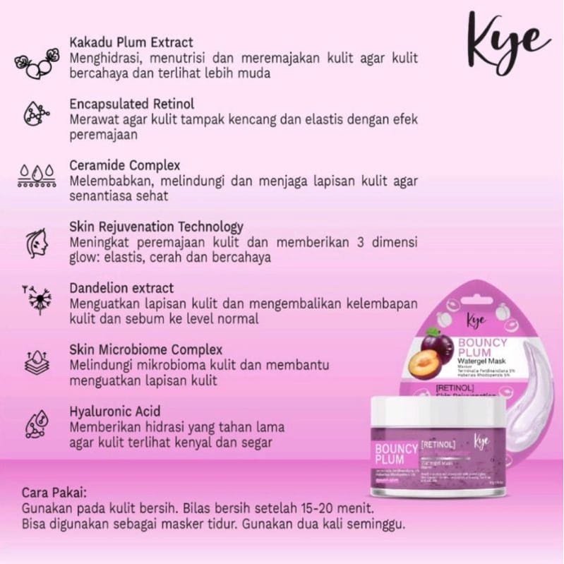 KYE BOUNCY PLUM WATERGEL MASK 15ML &amp; 50GR TREATMENT MASKER WAJAH