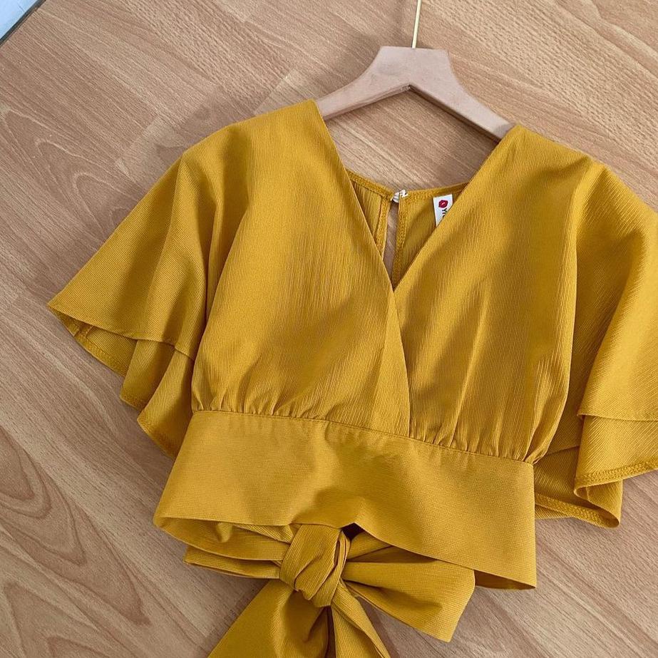 Booming BOW BACK CARDIE OUTERWEAR ROMPI LENGAN PENDEK BATWING TALI PITA CARDIGAN WANITA REMAJA MUSLI