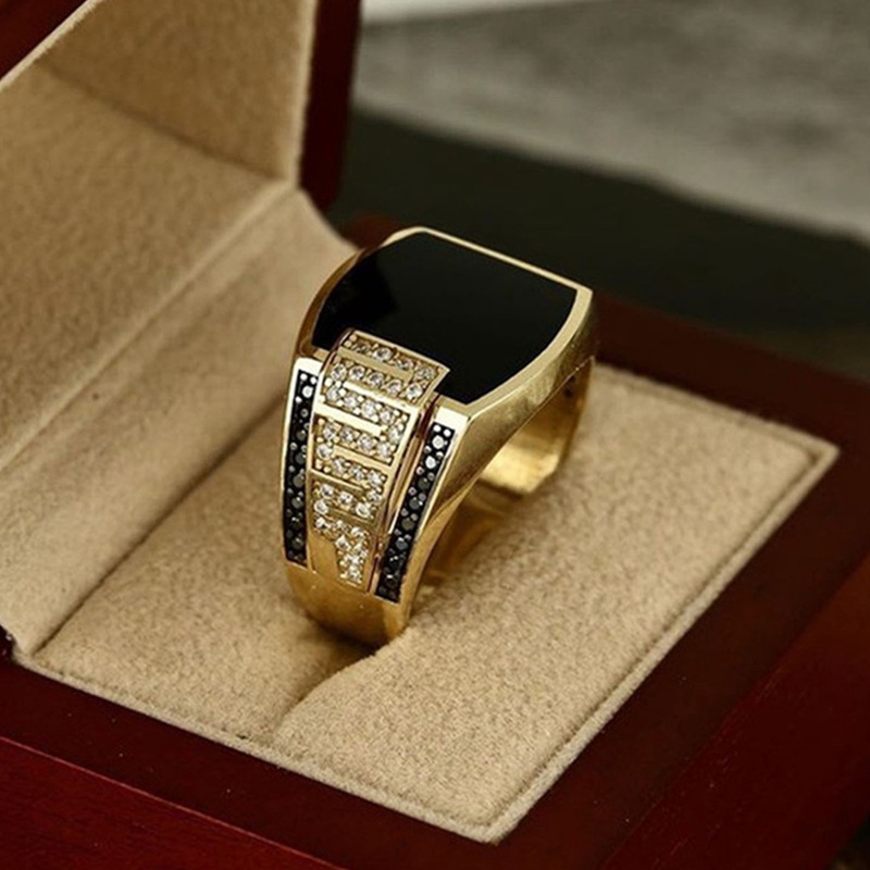 Fancyqube Perhiasan Cincin Zircon Natural Warna Silver Gold Untuk Pria