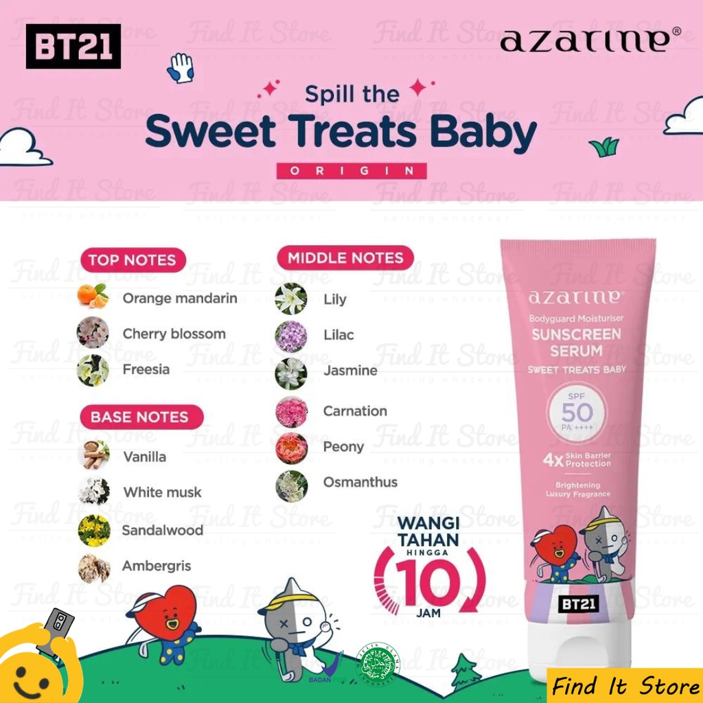Azarine Body Guard Moisturizer Sunscreen Serum BT21 SPF 50 PA++++ 100ml | BPOM Original BTS Collab Sun Protection