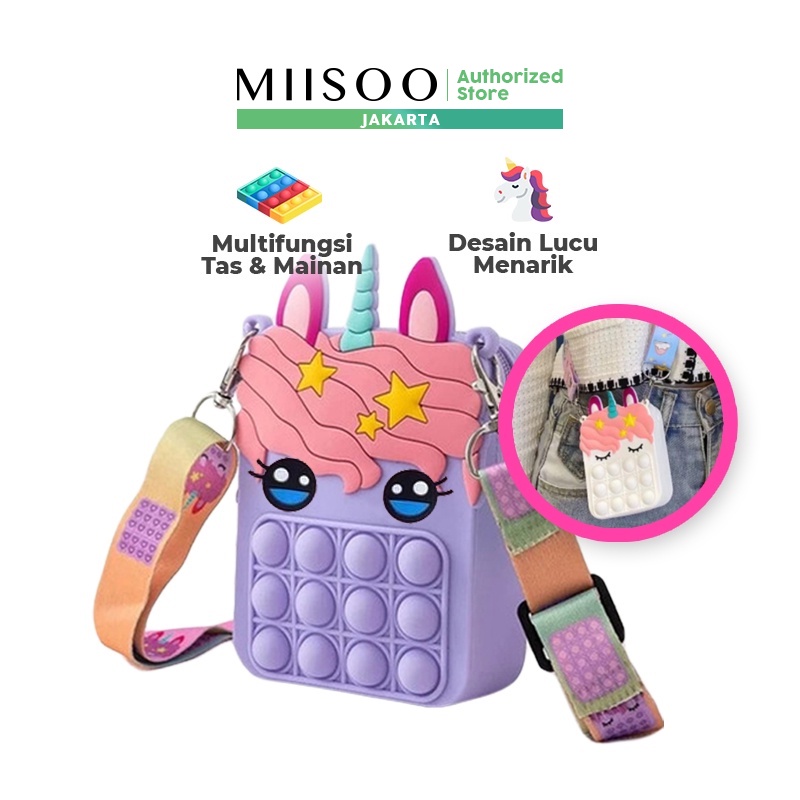 MIISOO Tas Selempang Anak Pop It Rubber Jelly / Tas Cewe Anak Silicon Unicorn Cupcakes