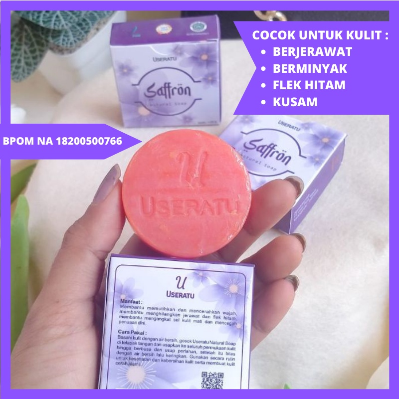 Sabun saffron useratu BPOM pemutih wajah alami, ampuh basmi jerawat dan komedo / sabun safron