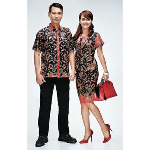 COD Baju Couple Kemeja Rok Blus Batik Alena Gentong Hitam