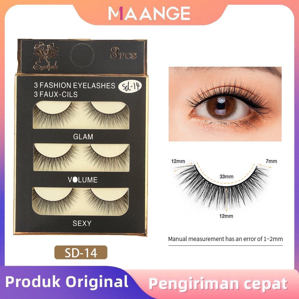 MAANGE Bulu Mata 3D Eyelash Extension Lembut 3 Pasang Bulu Mata Palsu Natural Bulu Mata Eyelash 7044