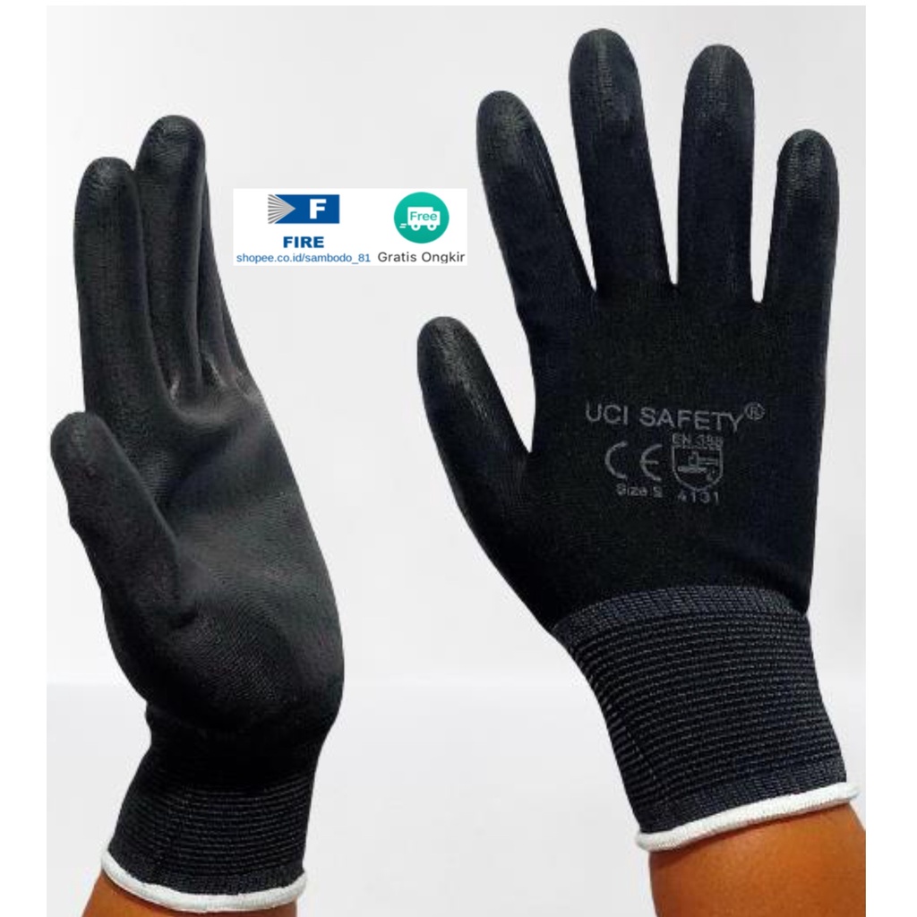Sarung Tangan Multi Purpose Polyurethane Kerja Palmfit Safety Gloves Security Dilapisi Karet Industri Pabrik Uci Safety Motor Bengkel otomotif Bagunan Coating Karet Pengaman kerja Packing PU