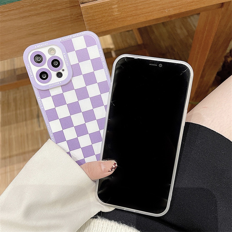 Soft Case Casing Compatible for iPhone 14 13 12 11 Pro Max X Xr Xs Max iPhone 7 8 6 6s Plus Square Lattice Transparent Silicone Phone Case Soft TPU Silicone Shockproof Phone Case Cover