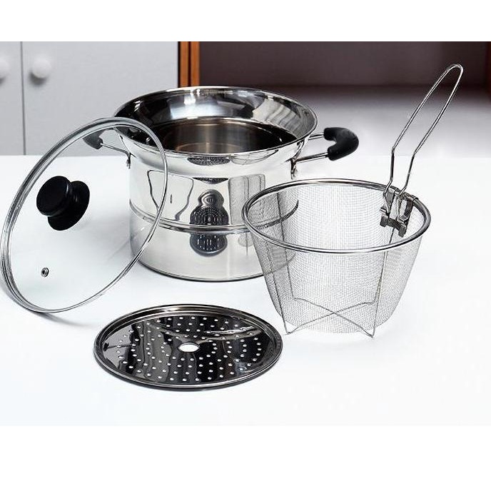 DISKON MTG-1 / TG-8 PANCI 3 IN 1 COOKING POT PANCI KUKUS,GORENG,REBUS PANCI MULTIFUNGSI PANCI MIE PENGGORENGAN STAINLESS