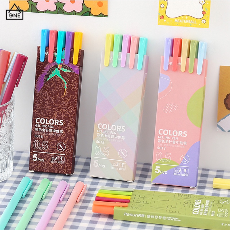 COD❤️Macaron Gel Pen Marker Pulpen Pena Akun Tangan Warna Pena Gel Stationary School Supplies 0.5mm