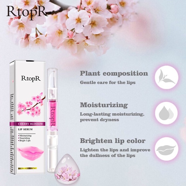 RtopR Cherry Blossom Lip Serum Ekstrak Tanaman Perawatan Lembut untuk Perawatan Kulit Bibir 3Ml