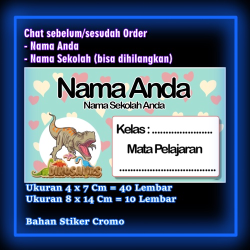 

Stiker Label Buku Dino Dinosaurus Karakter Lucu Custom Lebel Nama cromo murah 20 Varian berbeda Sticker Pelajaran Mapel buku anak sekolah Vol 6
