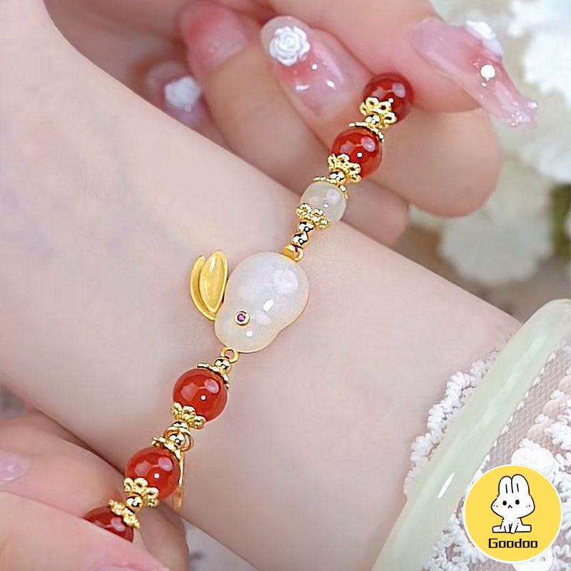 Gelang Giok Furui Desain Kelinci Gaya China retro Serbaguna Untuk Wanita -Doo