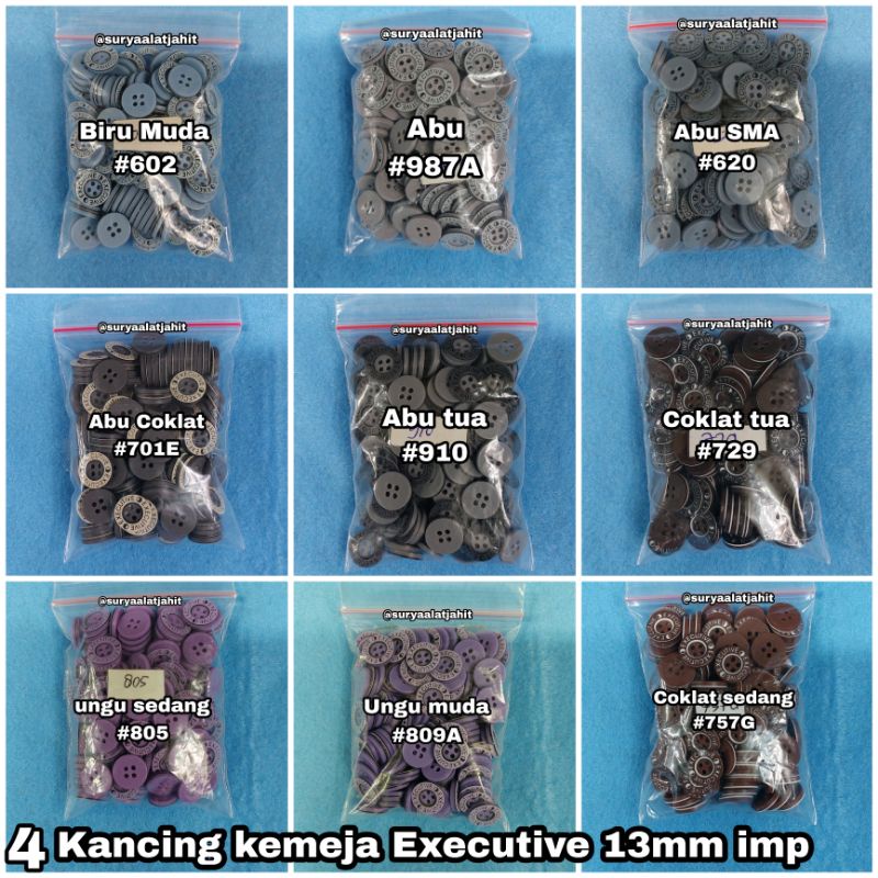 Kancing kemeja Grafir 20/4L/1.3cm  Executive @1gros =rp.9.500/144pcs