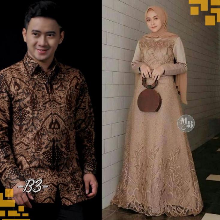 Trend라마 BAJU SARIMBIT PASANGAN KEBAYA BROKAT MODERN BATIK FASHION WANITA GAMIS SYAR'I BATIK PRIA SET