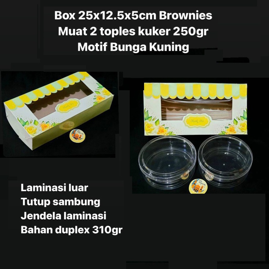 

box kemasan hampers kue kering kotak packaging 2 toples 250 gr kardus motif bunga kuning size 25x12x5 cm