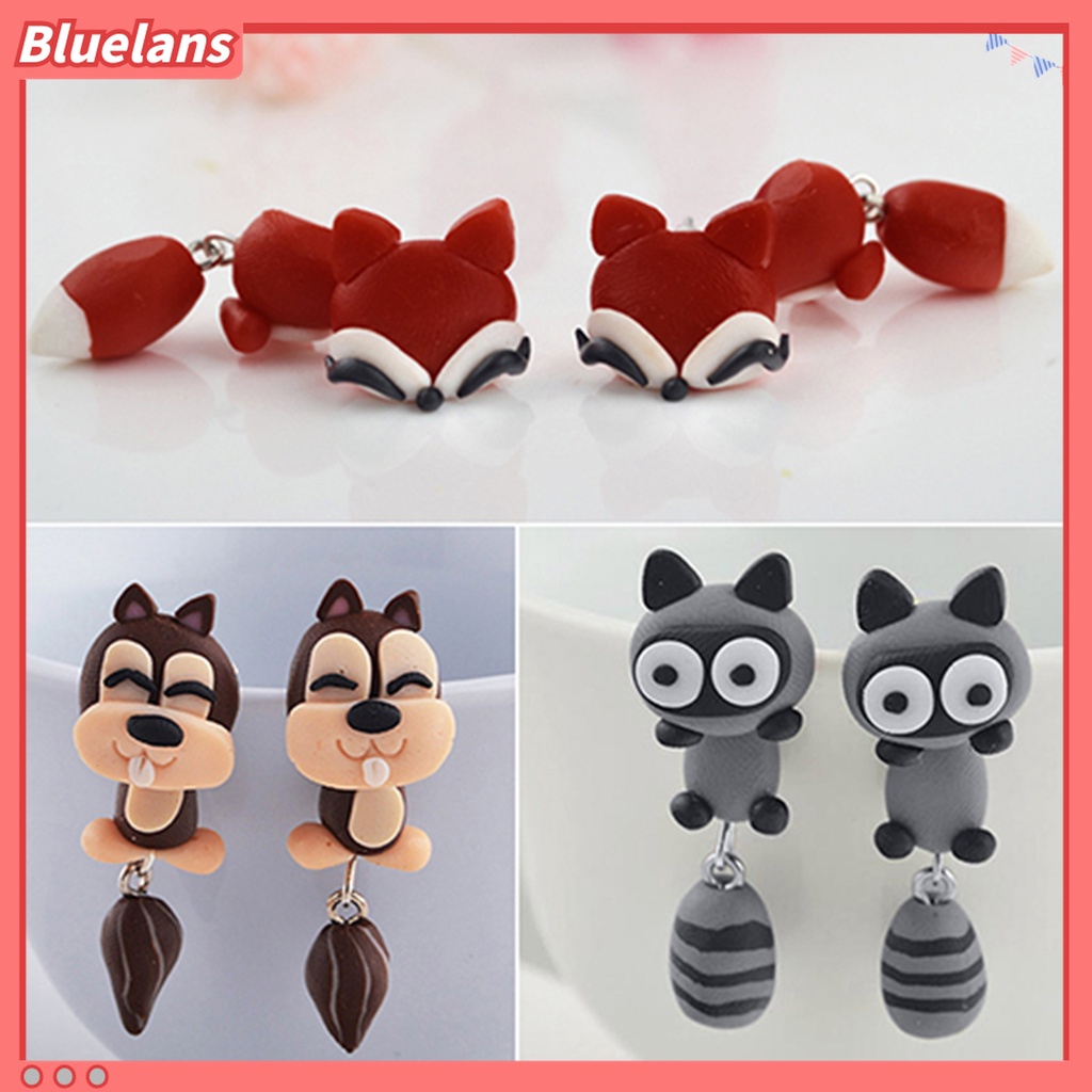 Anting Tusuk Bentuk Kartun Hewan Bahan Polymer Clay Handmade Untuk Pesta