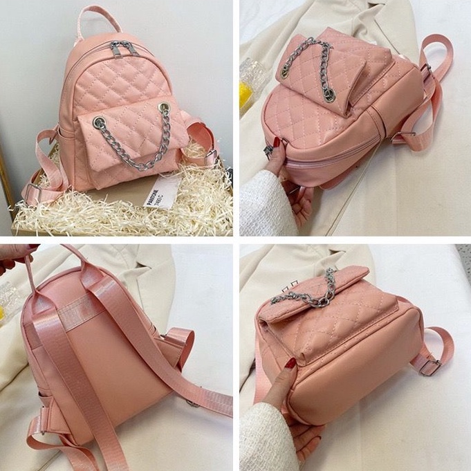 [littlecrab] Tas Ransel Mini Backpack Kecil With Additional Chain Tas Mini Selempang Unik Berkualitas Bahan Kulit Imut Tali Adjustable Serbaguna Multifungsi Korean Style