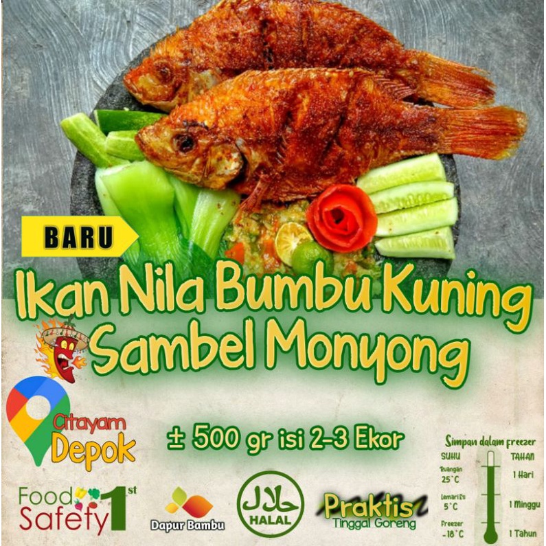 

Ikan Nila Bumbu Kuning isi 2-3 (500 gr) Free Sambel Monyong Siap Goreng - Frozen Food