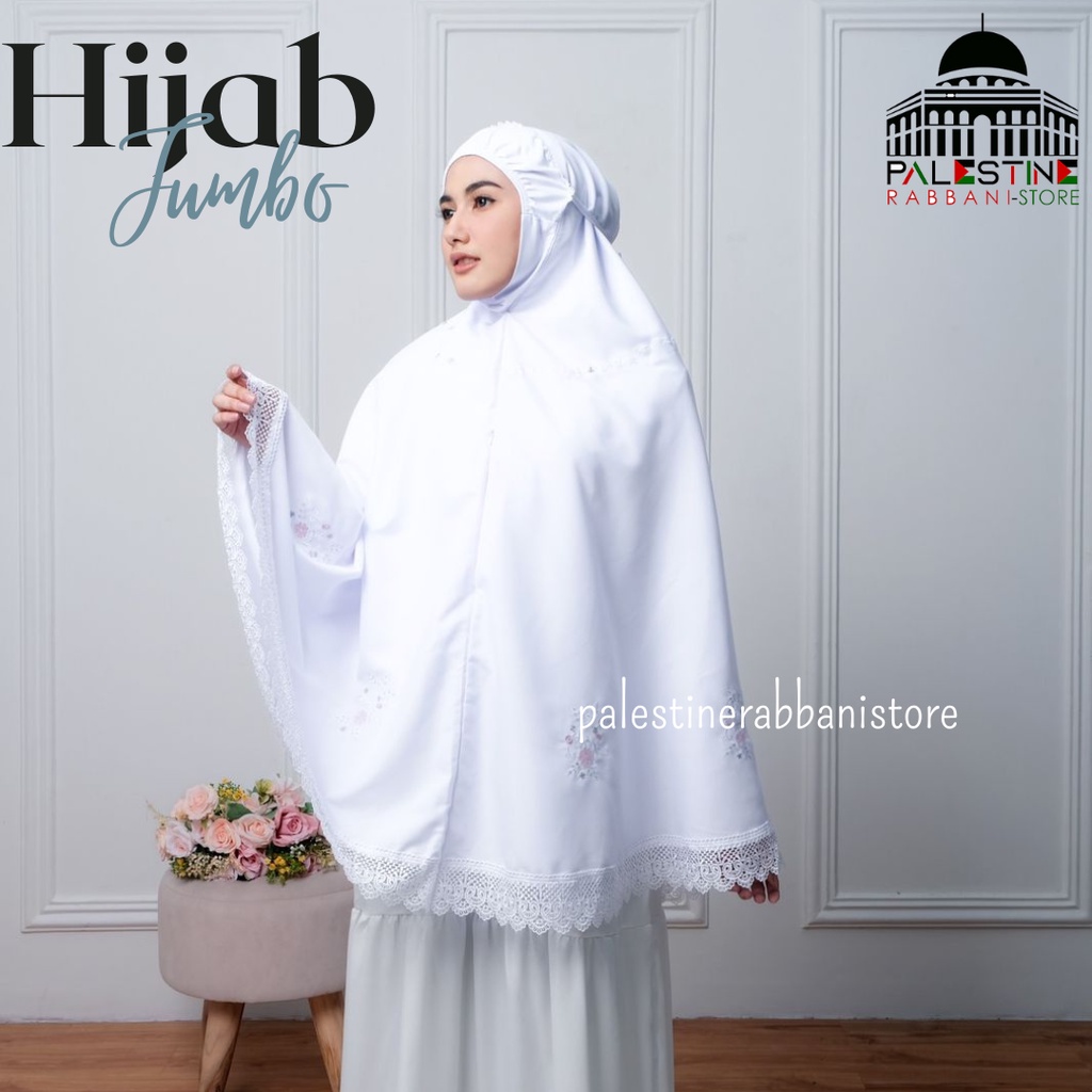 Jilbab Bergo Ihram Ihrom Putih Hitam Bordir Renda Instan Perlengkapan Haji dan Umroh