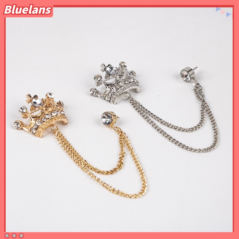 Bluelans Unisex Crown Shape Brooch Tassel Chain Lapel Pin Retro Corsage Suit Accessory