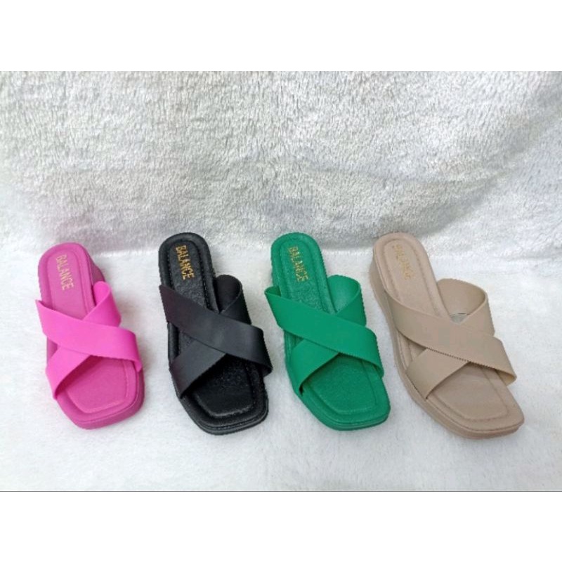 Sandal Wedges Tali Silang Colour Full MARLINA Fashionable Import