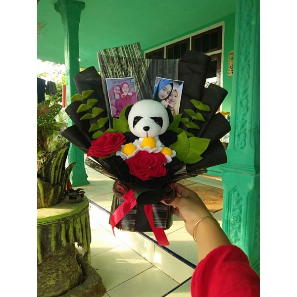 buket boneka+bunga+foto warna dan boneka bisa riques