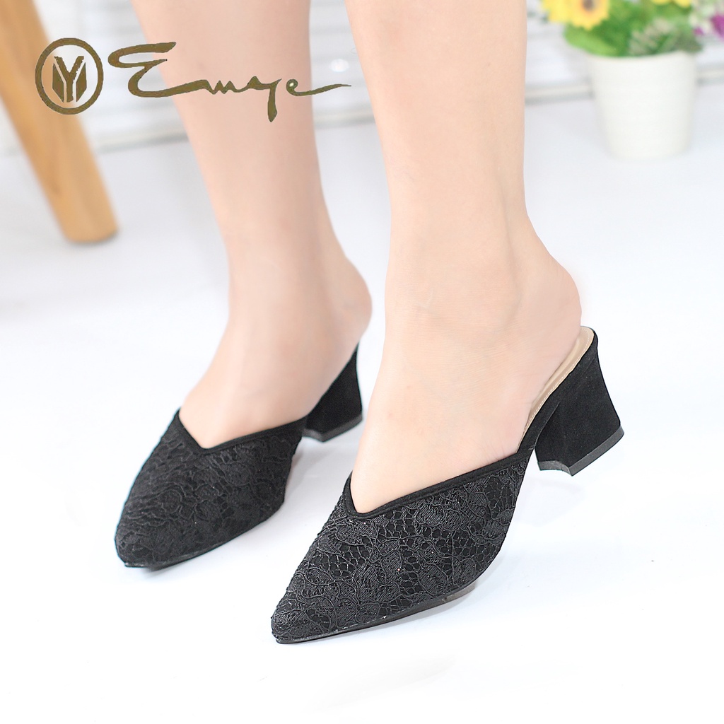 EMYE- Sepatu Pesta Wanita Pengantin 5cm Brukat Glitter Original Terbaru Dan Sandal Pesta Brukat Wanita Mewah Elegan