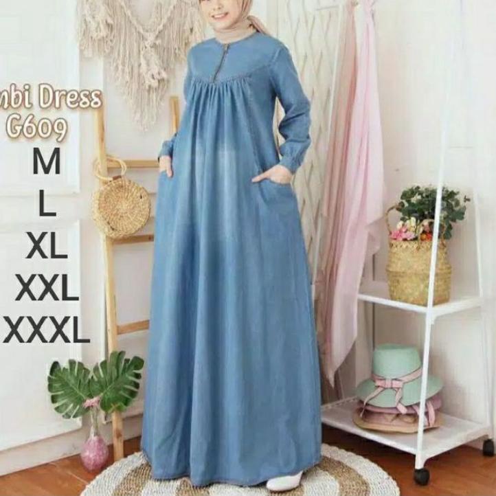 Paling Dicari (Bisa COD) Gamis Jeans Elena Size M L XL XXL XXXL Dress / Baju Muslim / Pakaian Wanita