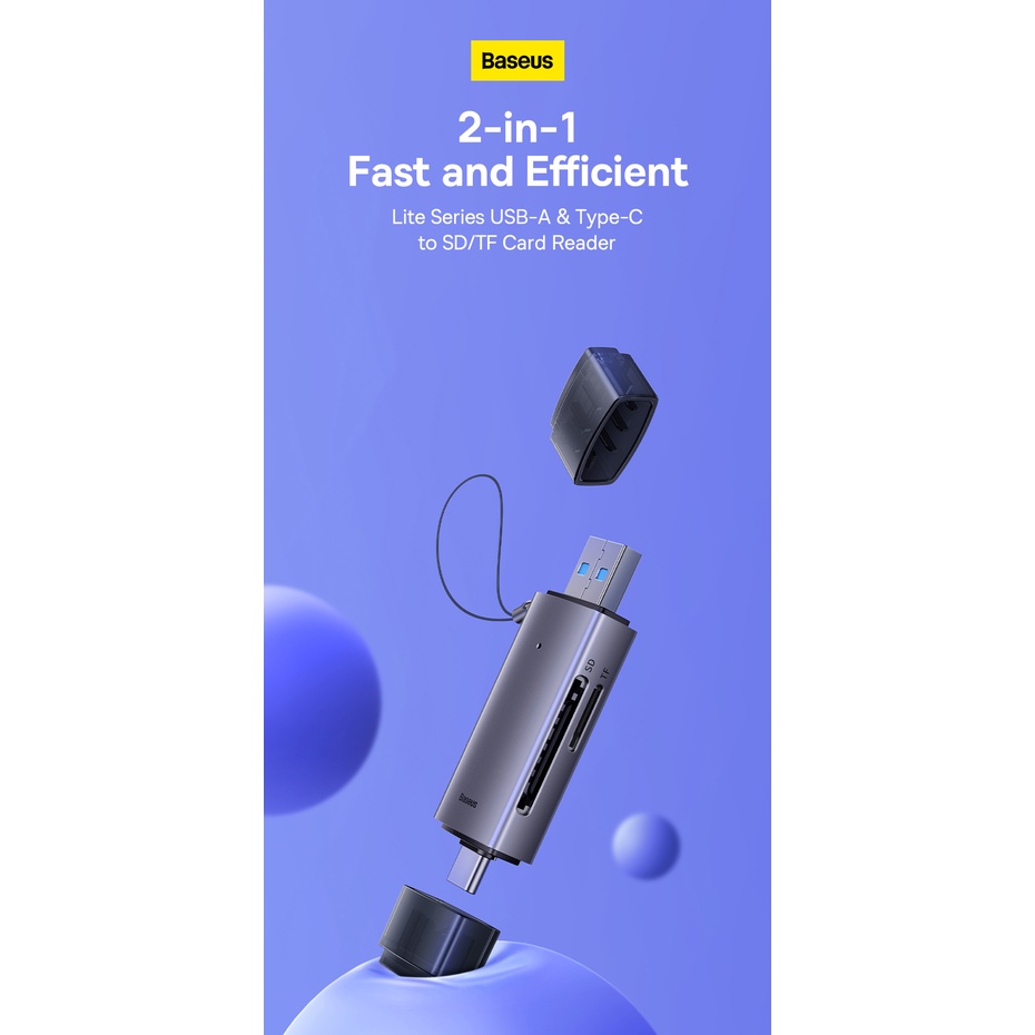 Baseus 2in1 SD Card Reader USB 3.0/Type-C to SD/TF Card OTG SDXC