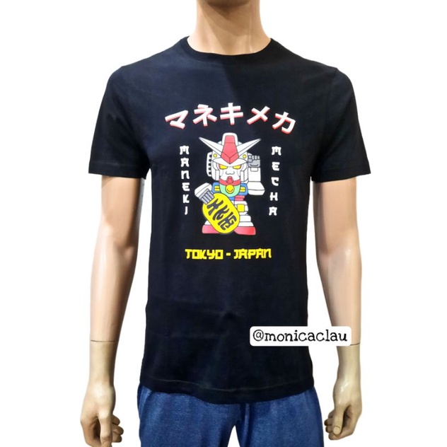 Kaos Pria Poshboy Original Maneki Mecha Print Tshirt katun hitam