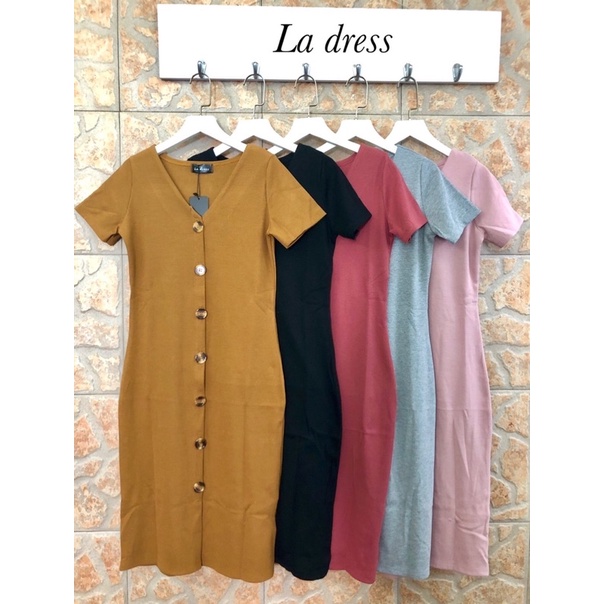 DRESS LA DRESS MODEL V NECK VARIASI KANCING IMPORT BANGKOK (DRLD346)