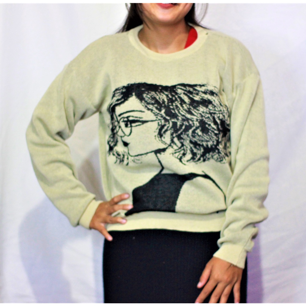 SWEATER RAJUT CROP MOTIF FACE