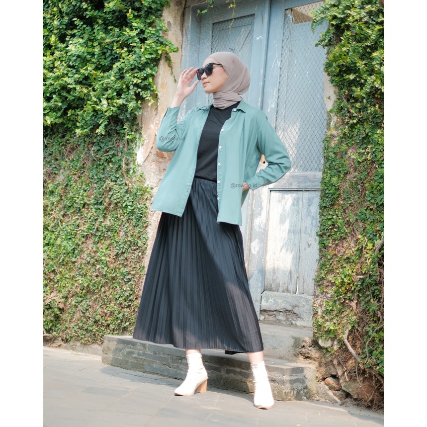 KEMEJA WANITA POLOS LENGAN PANJANG WANITA KATUN RAYON LONG SHIRT ORGANIK GREEN SAGE