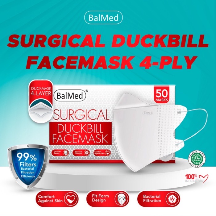 BISA COD! MASKER DUCKBILL BALMED 4 PLY KEMENKES &amp; MUI CERTIFIED (PER 1 PC)