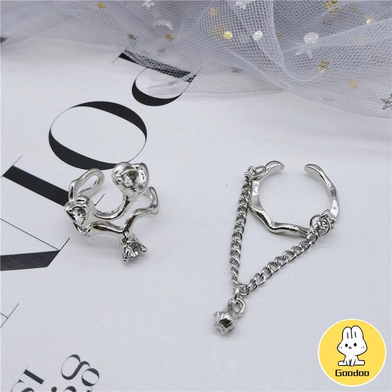 2pcs/ Set cincin Fashion Aksen Berlian bergelombang Untuk Wanita Retro Aksesoris Fashion -Doo