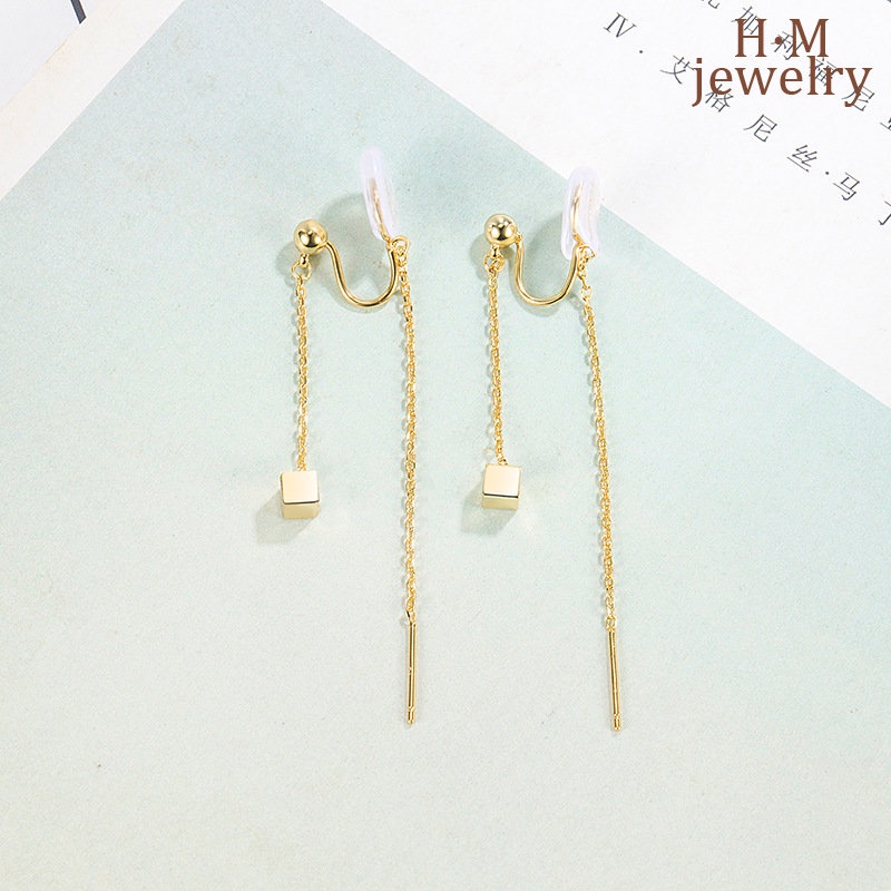 Anting Gantung Panjang Kait Motif Geometri Aksen Rumbai + Hollow Untuk Perhiasan Wanita