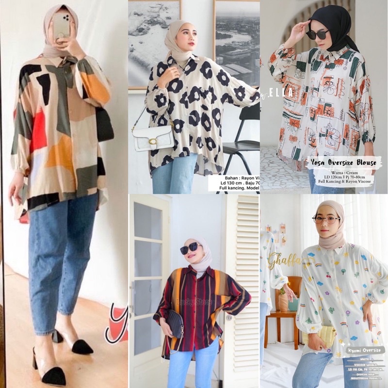 [90rban Dapat 3pcs] KEMEJA OVERSIZE WANITA RAYON MOTIF VIRAL