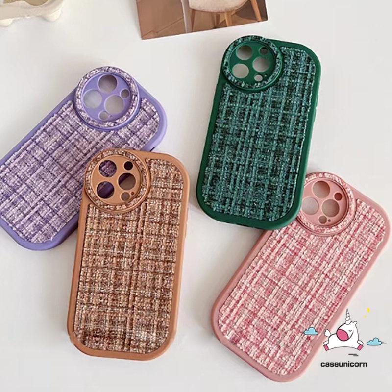 Soft Case Bahan Kulit Tekstur Anyaman Warna Permen Untuk iPhone 11 Pro Max XR 7Plus 8Plus 7 8 14 Plus 12 13 14 Pro Max SE